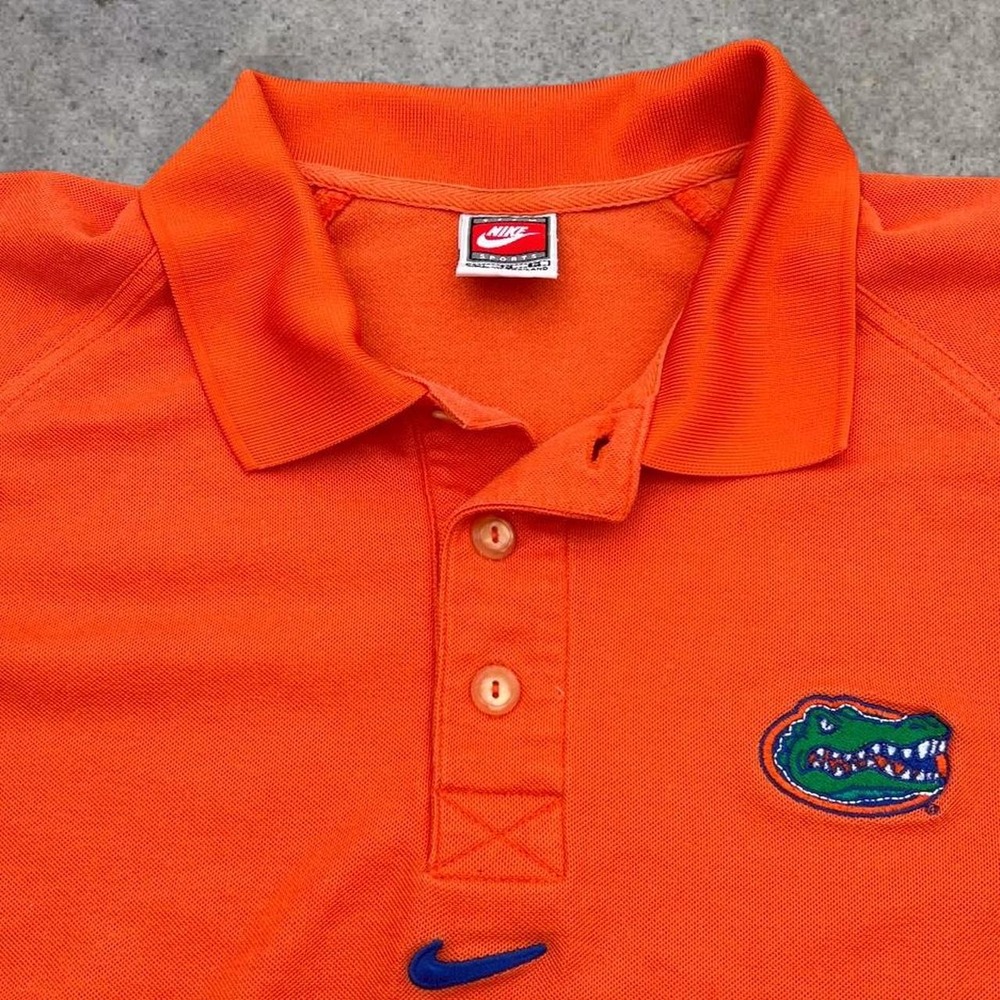 Vintage 90s Nike Team Florida Gators Center Swoosh Polo Shirt‎ Orange Mens XL